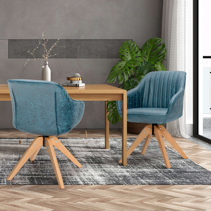 Set of 4 360° Swivel Accent Chair with Solid Wood Legs-Blue