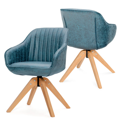 Set of 4 360° Swivel Accent Chair with Solid Wood Legs-Blue