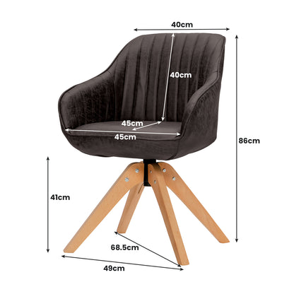 Set of 4 360° Swivel Accent Chair with Solid Wood Legs-Brown