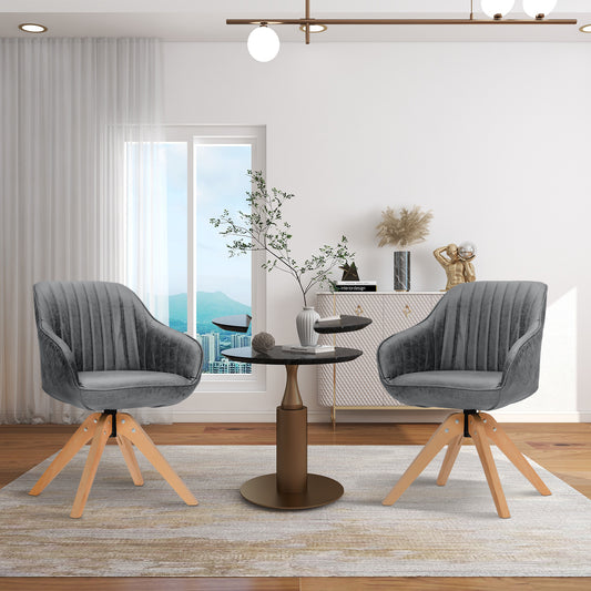 Set of 4 360° Swivel Accent Chair with Solid Wood Legs-Grey