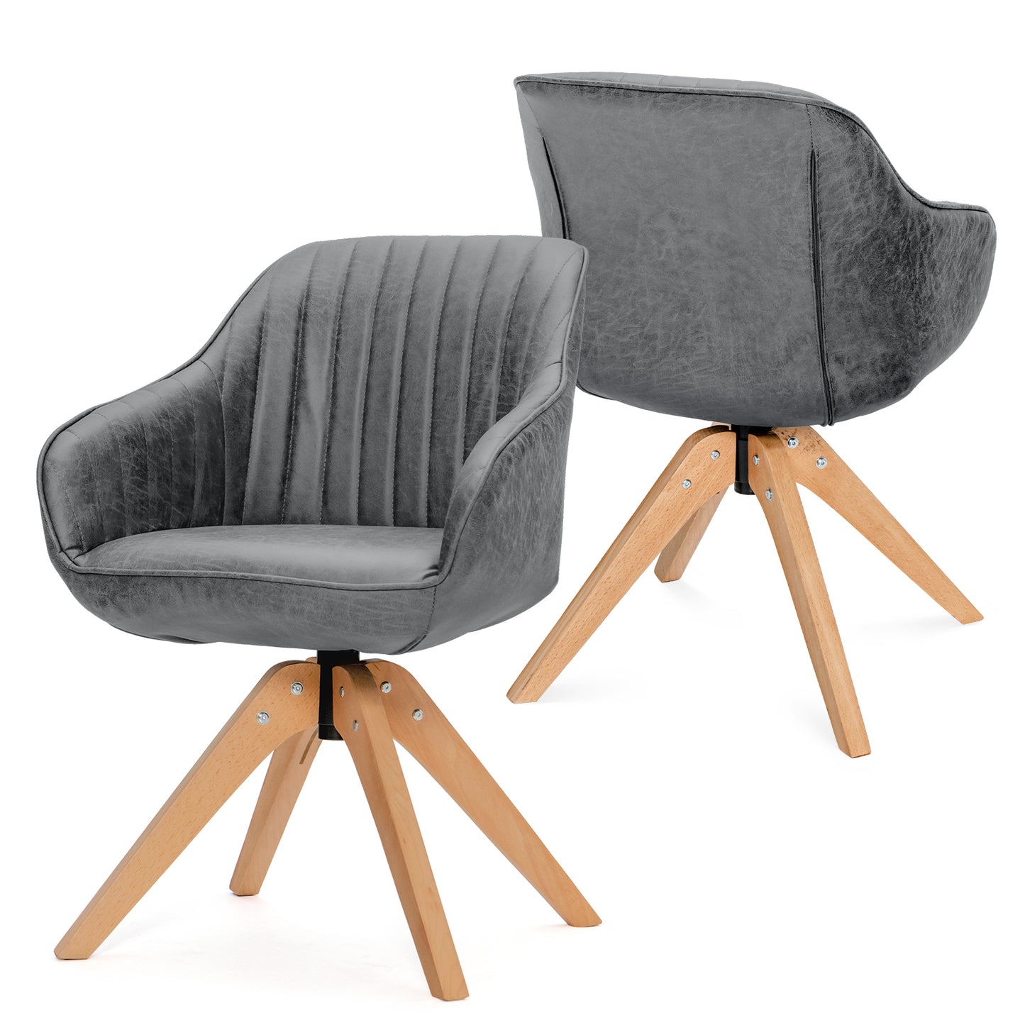 Set of 4 360° Swivel Accent Chair with Solid Wood Legs-Grey