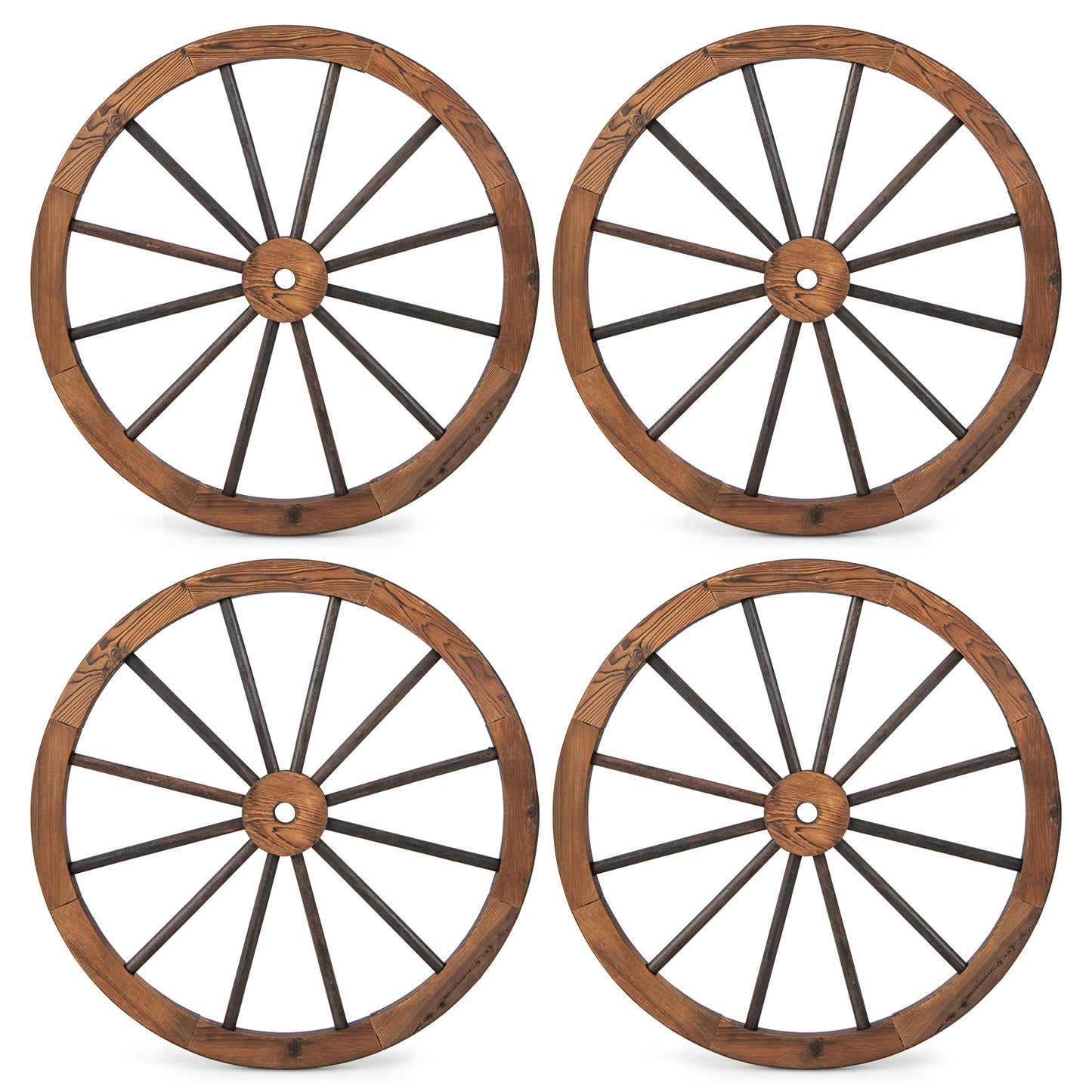 Set of 4 Decorative Wooden Wagon Wheels for Garden Bar
