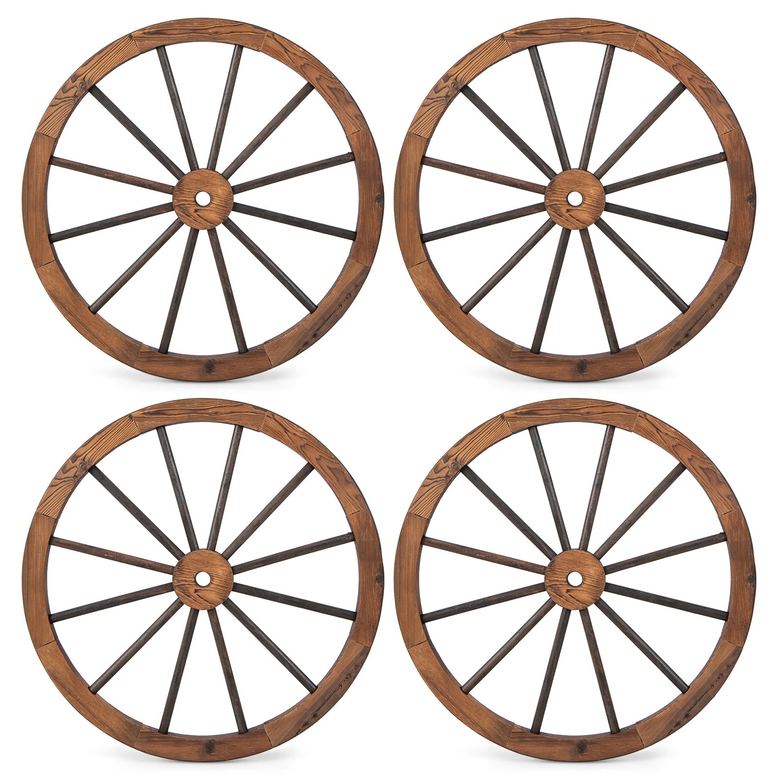 Set of 4 Decorative Wooden Wagon Wheels for Garden Bar