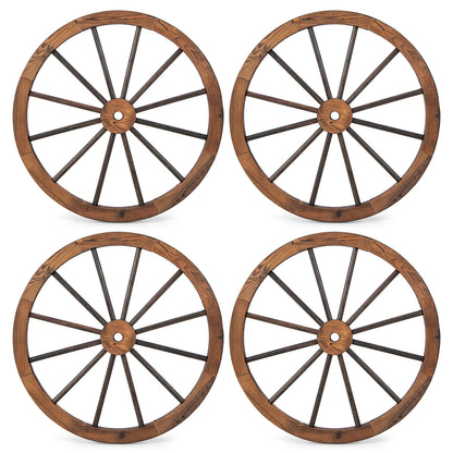 Set of 4 Decorative Wooden Wagon Wheels for Garden Bar