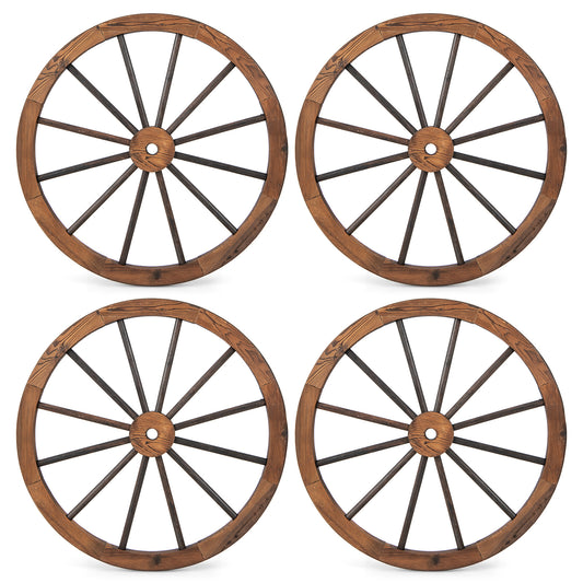 Set of 4 Decorative Wooden Wagon Wheels for Garden Bar