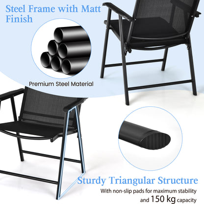 Set of 4 Folding Chairs in Fabric and Metal Garden Chairs-Black