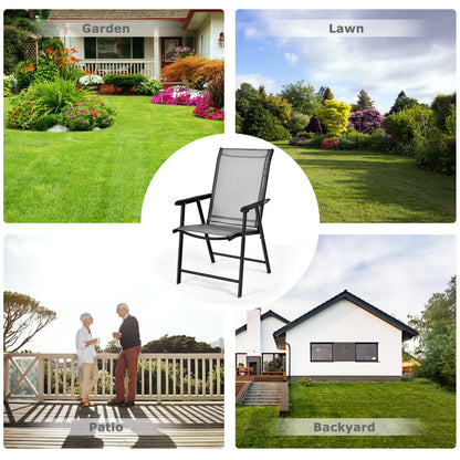Set of 4 Folding Chairs in Fabric and Metal Garden Chairs-Grey
