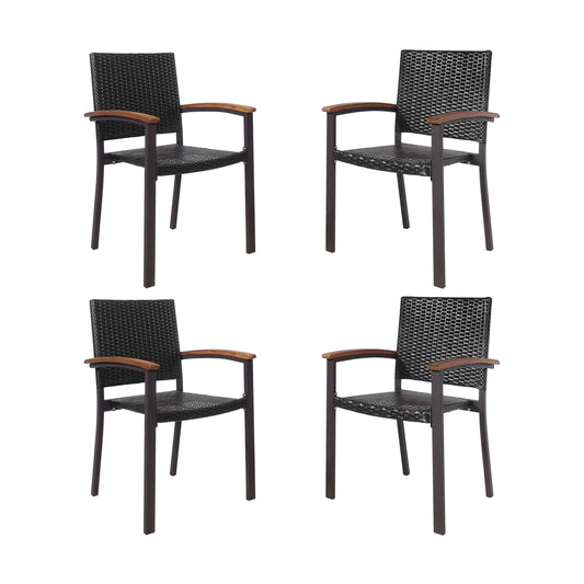 Set of 4 Outdoor PE Wicker Stackable Chairs Patio Dining Chairs