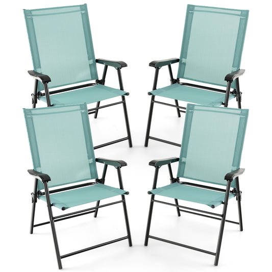 Set of 4 Folding Garden Chairs with Armrests for Yard Lawn Poolside-Green