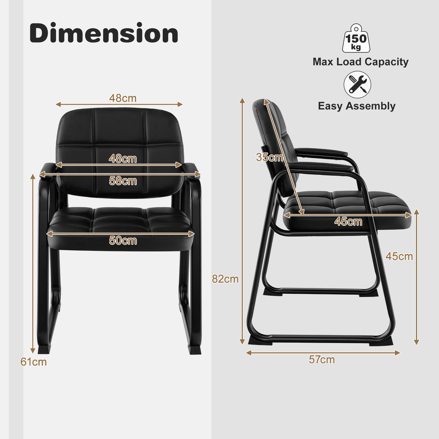 Set of 4 Reception Guest Chair with Padded Armrests-Black