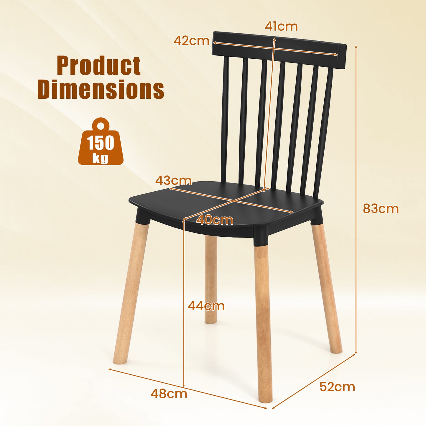 Set of 4 Windsor Dining Chairs with Spindle Backs and Curved Seats-Black