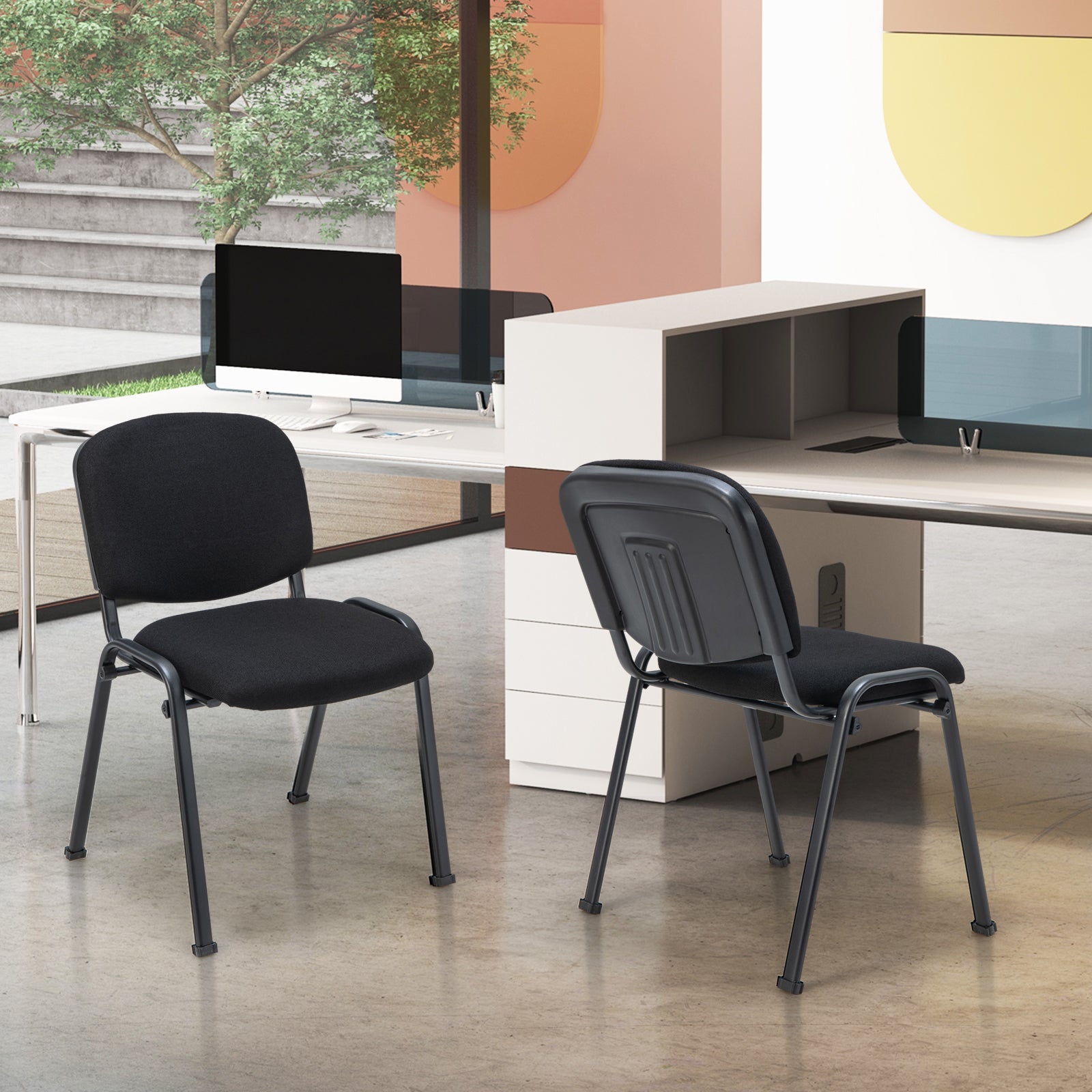 Set of 5 Conference Room Chairs with Upholstered Back and Seat-Black