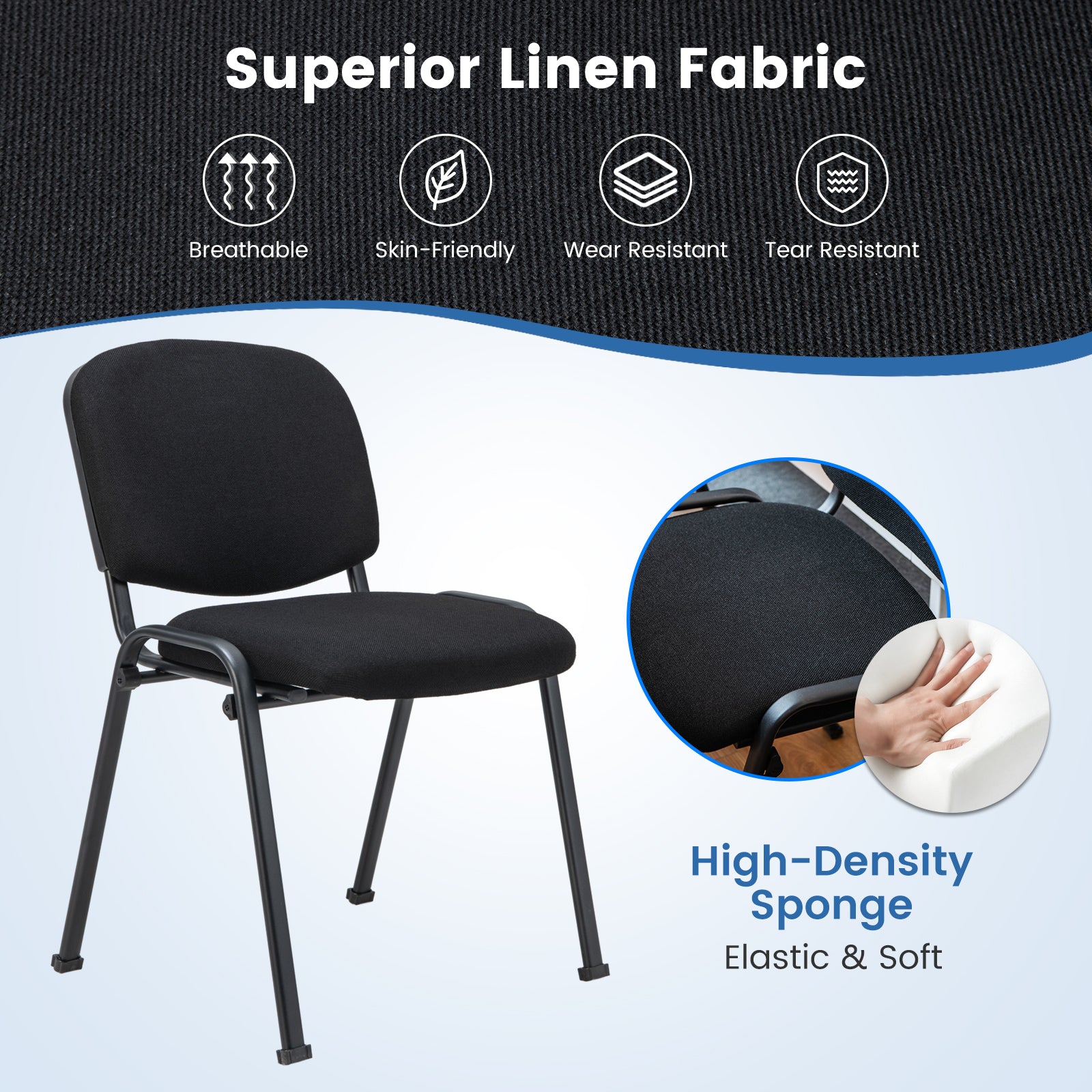 Set of 5 Conference Room Chairs with Upholstered Back and Seat-Black