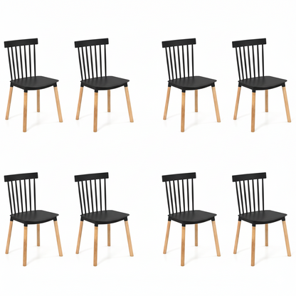 Set of 8 Windsor Dining Chairs with Spindle Backs and Curved Seats