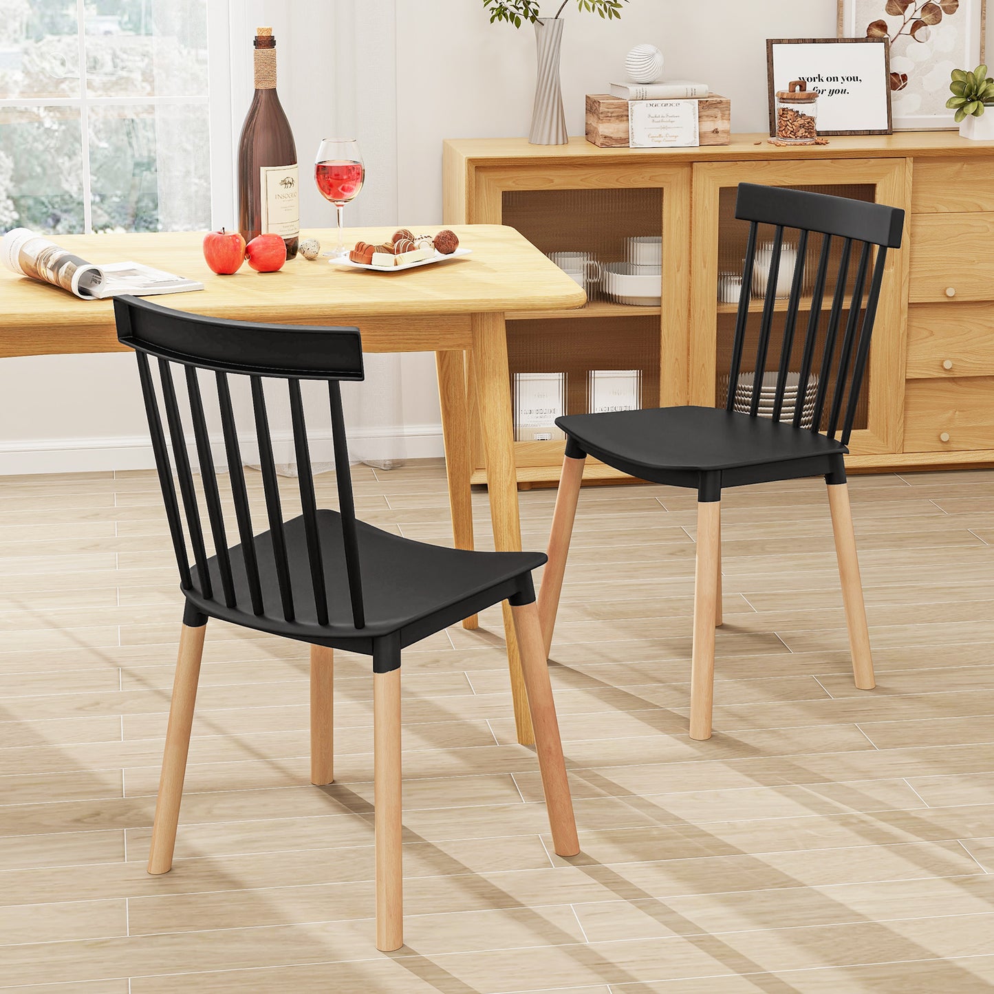 Set of 8 Windsor Dining Chairs with Spindle Backs and Curved Seats