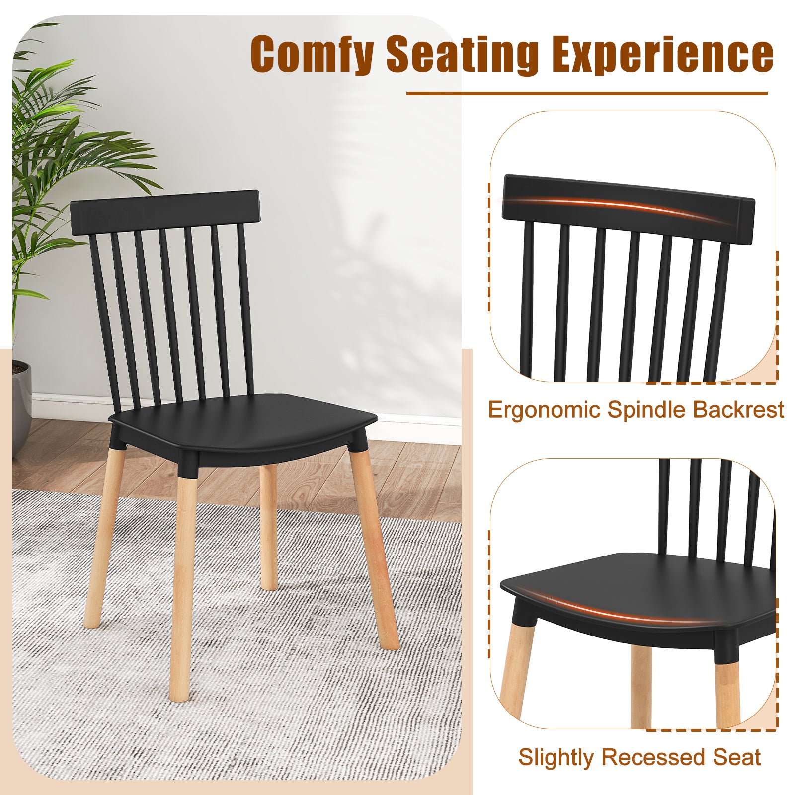 Set of 8 Windsor Dining Chairs with Spindle Backs and Curved Seats