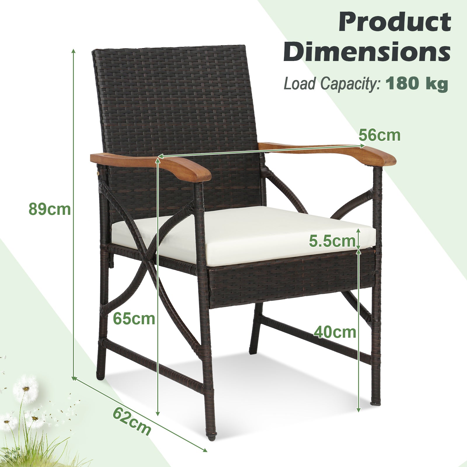 Set of 4 Patio Dining Chairs with All-Weather Wicker and Soft Zippered Cushion