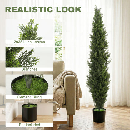 HOMCOM Set of 2 Decorative Artificial Plants Cypress in Weighted Pot, Fake Plant with 2035 Leaves, 150 cm
