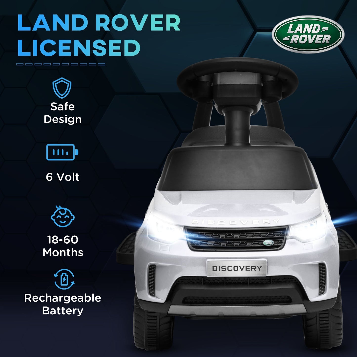 AIYAPLAY 2-in-1 Land Rover Licensed 6V Kids Electric Ride On Car, Sliding Car w/ Headlights, Music, for 18-60 Months, White