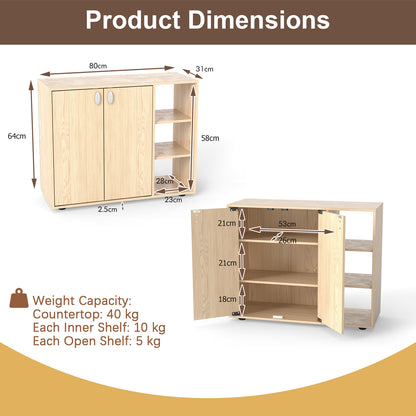 3-Tier Shoe Cabinet with Doors and Adjustable Open Shelves-Natural