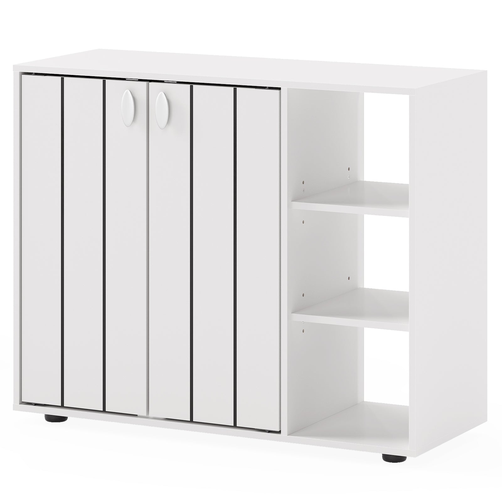 3-Tier Shoe Cabinet with Doors and Adjustable Open Shelves-White