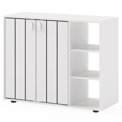 3-Tier Shoe Cabinet with Doors and Adjustable Open Shelves-White