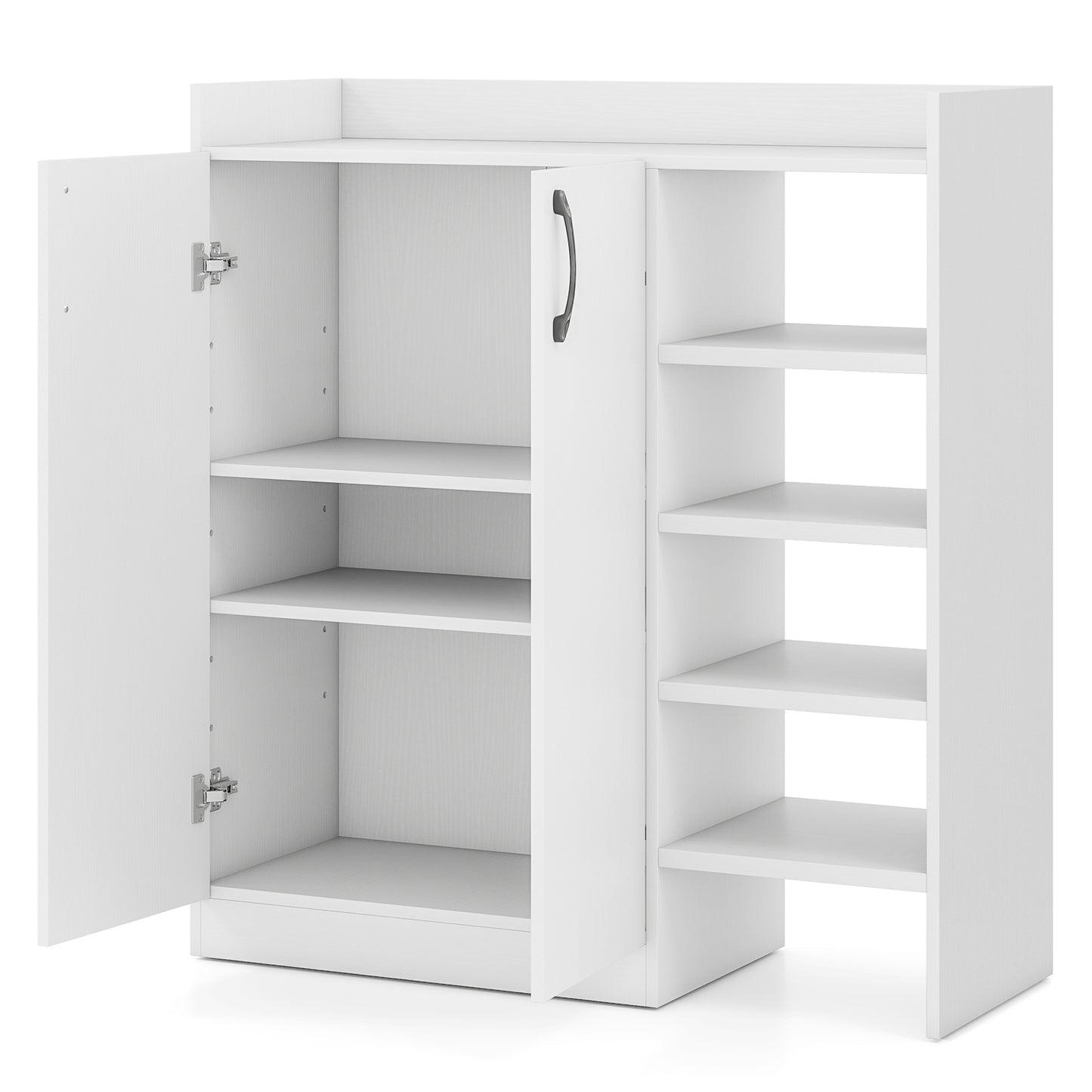 Shoe Storage Organizer with 2 Adjustable Inner Shelves and 4 Open Shelves-White