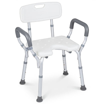 Shower Chair Height Adjustable with Backrest and Padded Armrests-Silver
