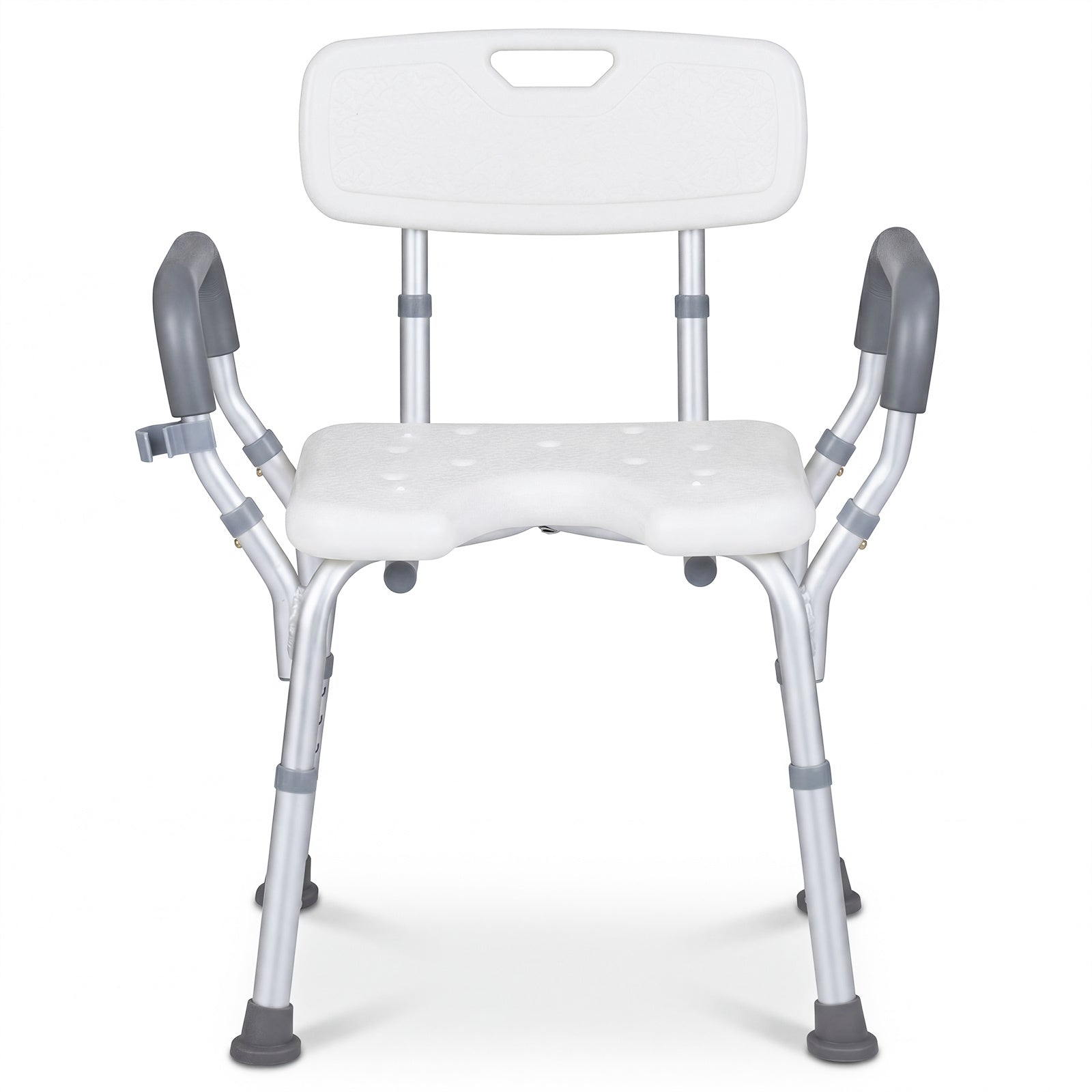 Shower Chair Height Adjustable with Backrest and Padded Armrests-Silver