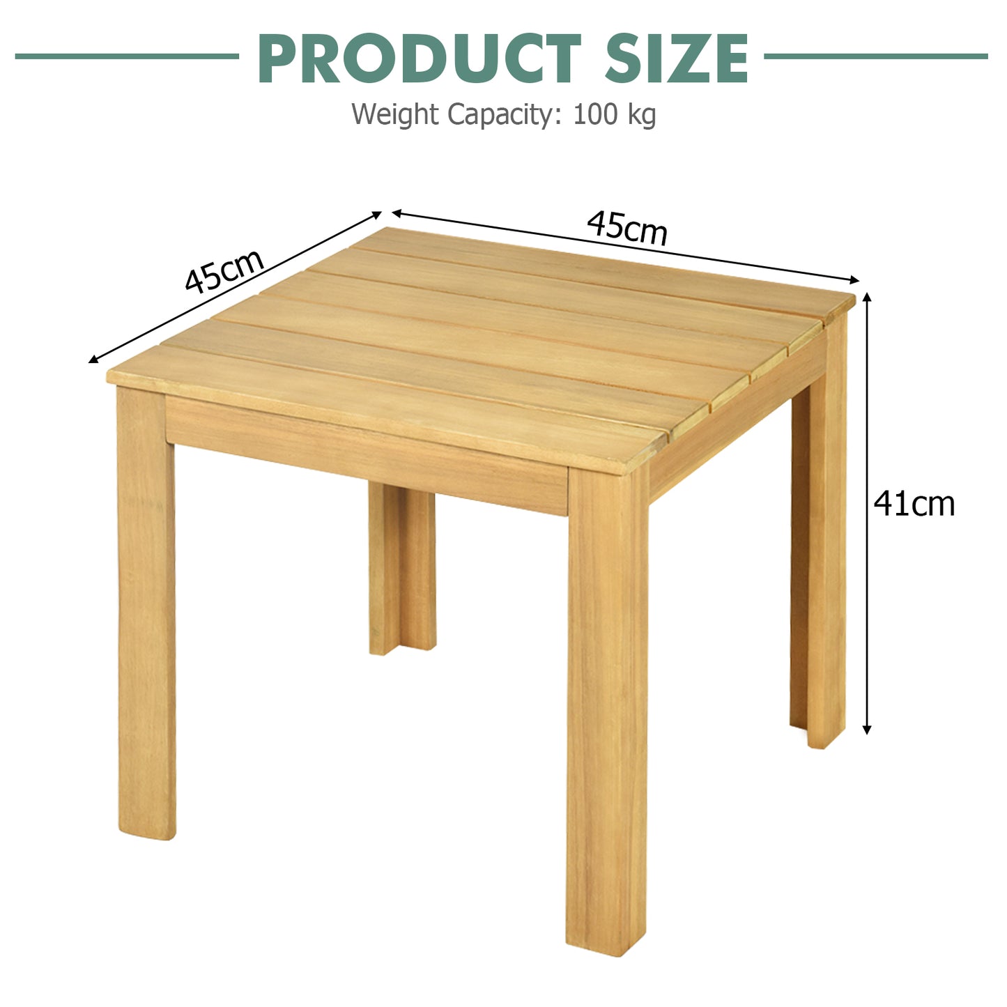 Outdoor Acacia Wood Side Table with Oil Finished for Patio Backyard Garden Poolside Balcony-Natural