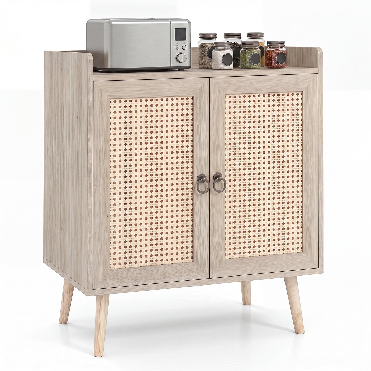 Sideboard Buffet Cabinet with 2 Doors Adjustable Shelf and Pine Wood Legs-Natrual