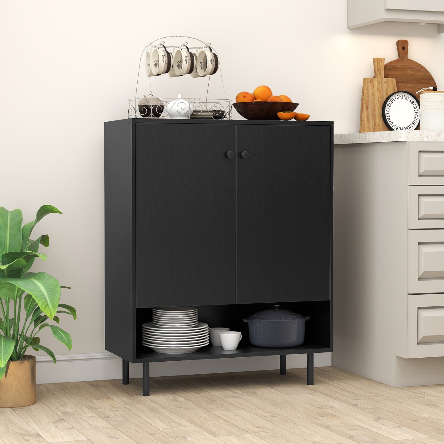 Sideboard Buffet Cabinet 2-Door Kitchen Storage Cabinet for Dining Room Living Room-Black
