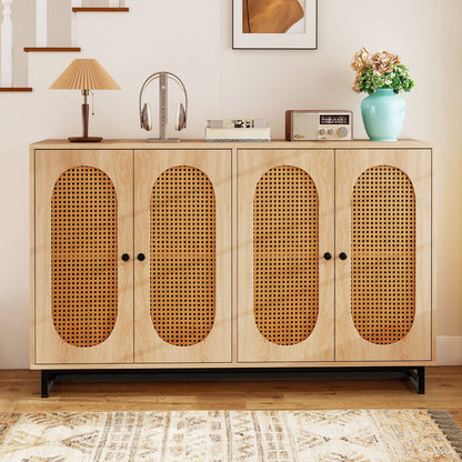 126cm Sideboard Buffet Cabinet with 4 Doors and Adjustable Shelves-Natural