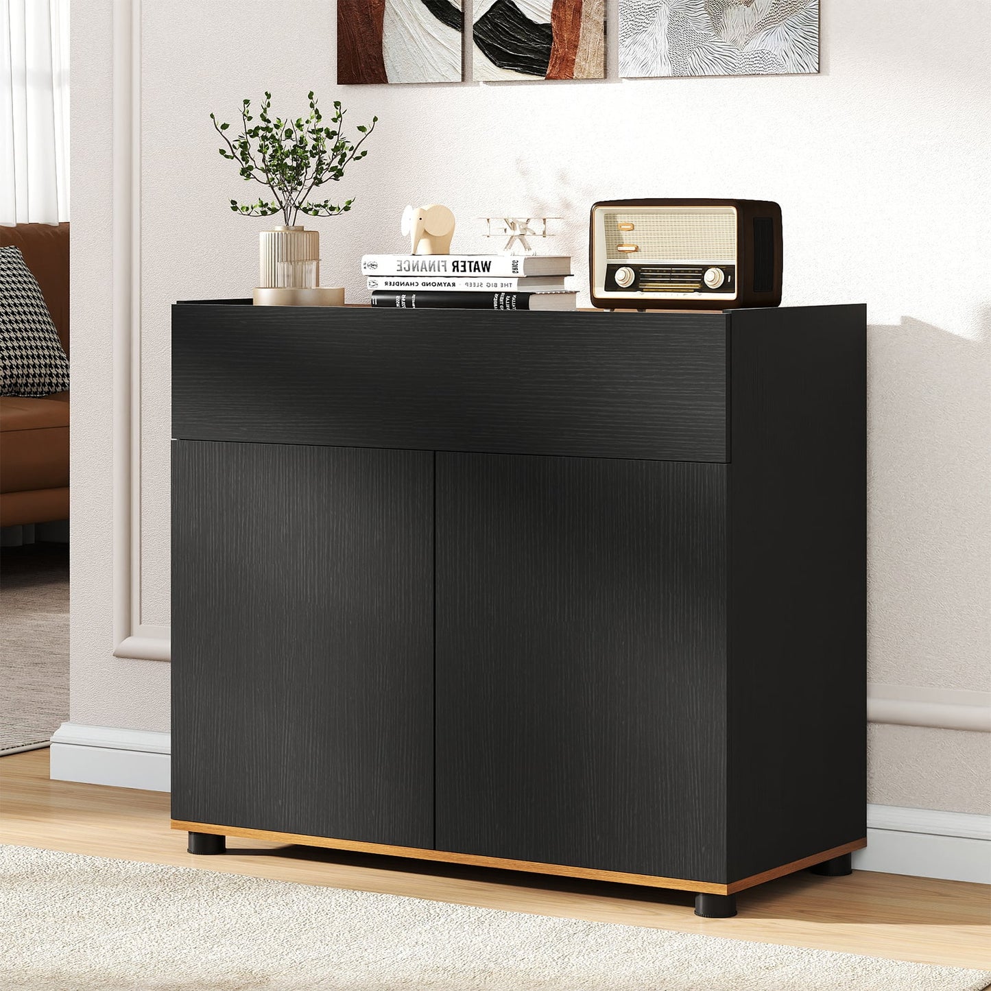 Sideboard Buffet Cabinet with 1 Drawer and 2 Doors for Kitchen-Black