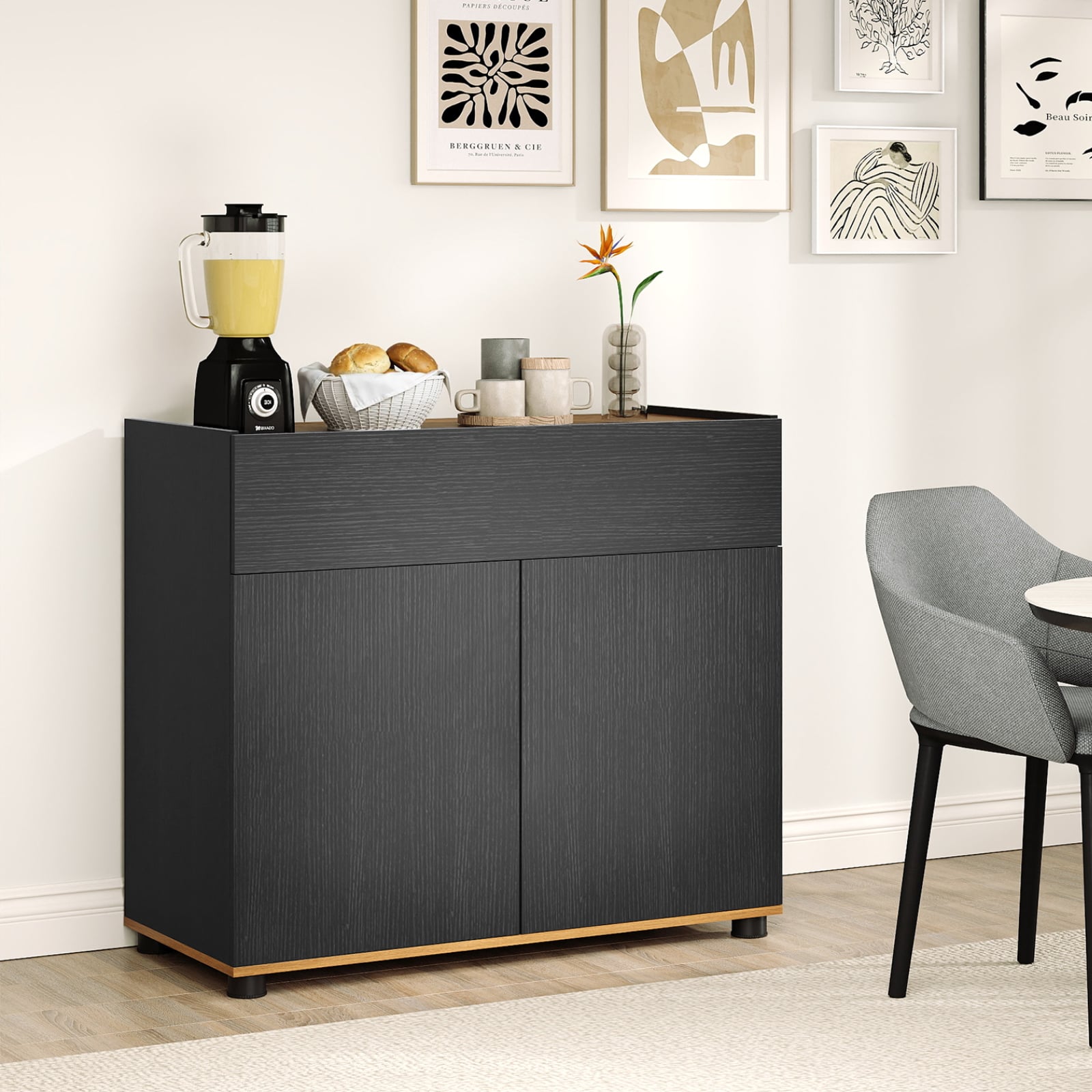 Sideboard Buffet Cabinet with 1 Drawer and 2 Doors for Kitchen-Black