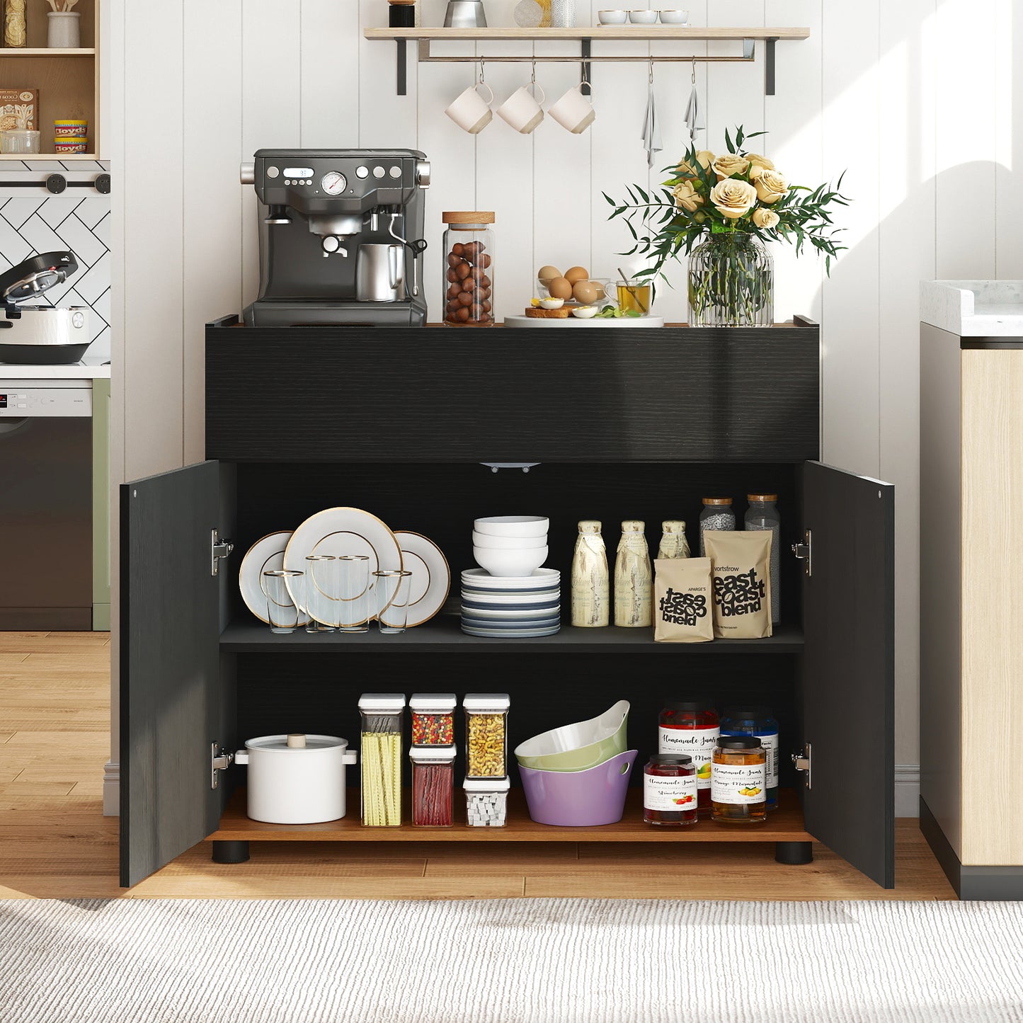 Sideboard Buffet Cabinet with 1 Drawer and 2 Doors for Kitchen-Black