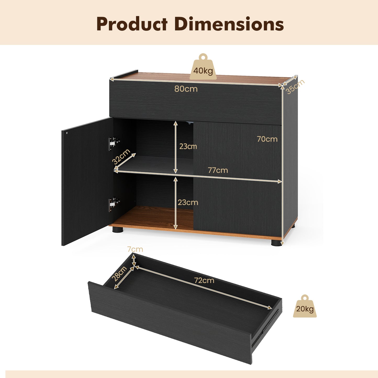 Sideboard Buffet Cabinet with 1 Drawer and 2 Doors for Kitchen-Black