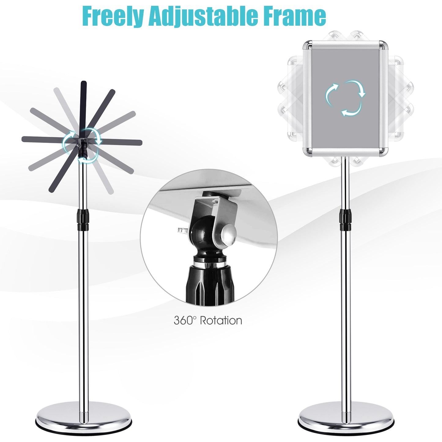 360 Degrees Rotatable A4 Poster Stand with Adjustable Height-Silver