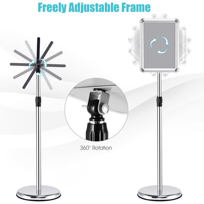 360 Degrees Rotatable A4 Poster Stand with Adjustable Height-Silver