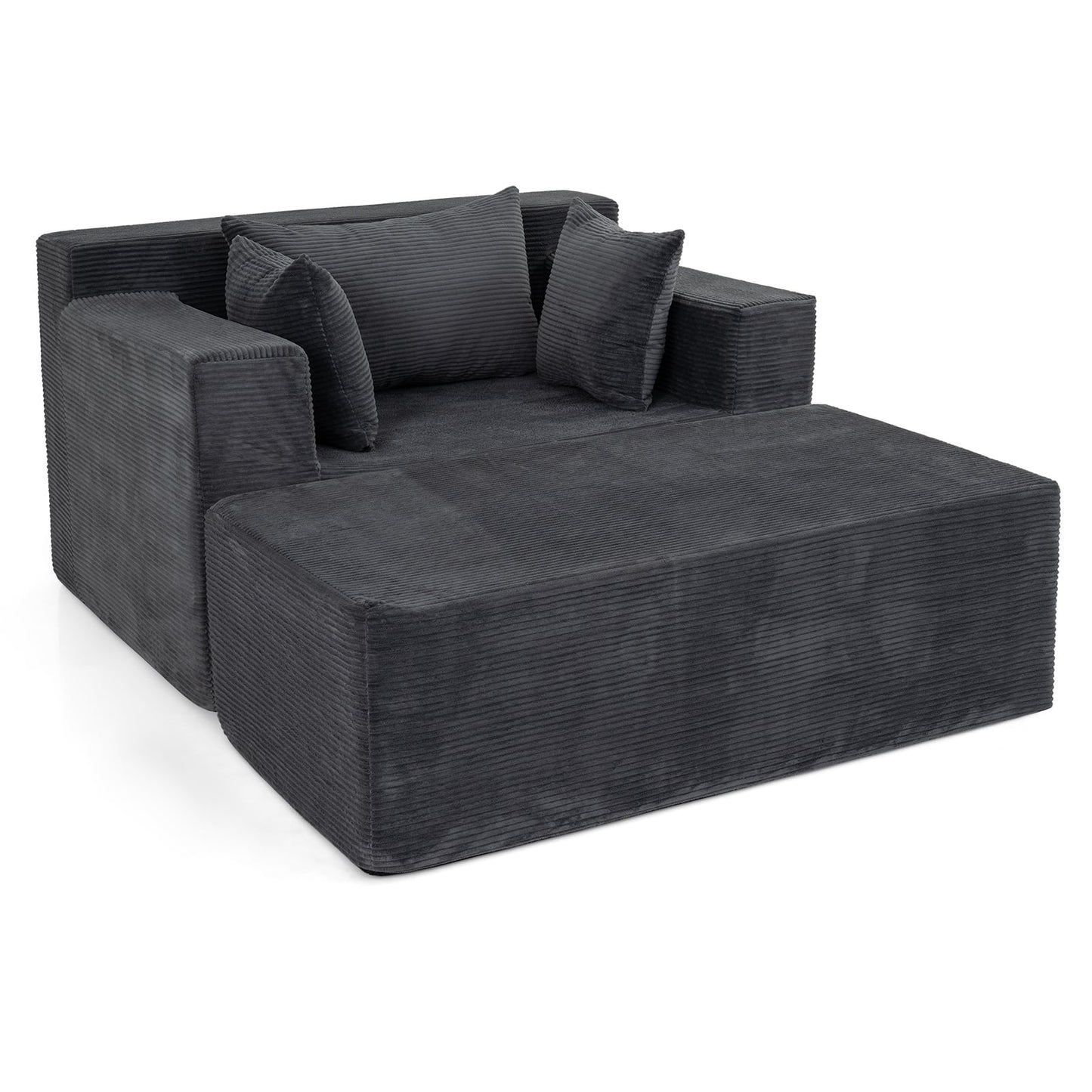 Single Foam Sofa with Ottoman and Pillows Bean Bag Chair No Assembly-Grey