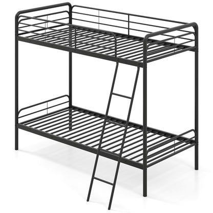 Single Bunk Bed with Ladder and Full-length Guardrails for Teens Adults-Black-Single Size