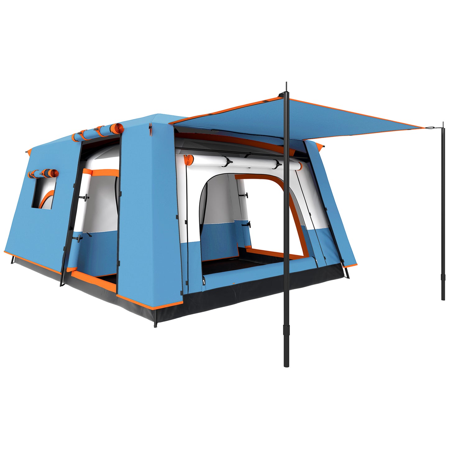 Outsunny 4 Man Camping Tent, Double Layer Tunnel Tent with Porch, Living Area and 2 Bedrooms, Sewn in Groundsheet, 3000mm Waterproof and UPF 30+, Portable with Bag, 430 x 305 x 195 cm Large, Blue