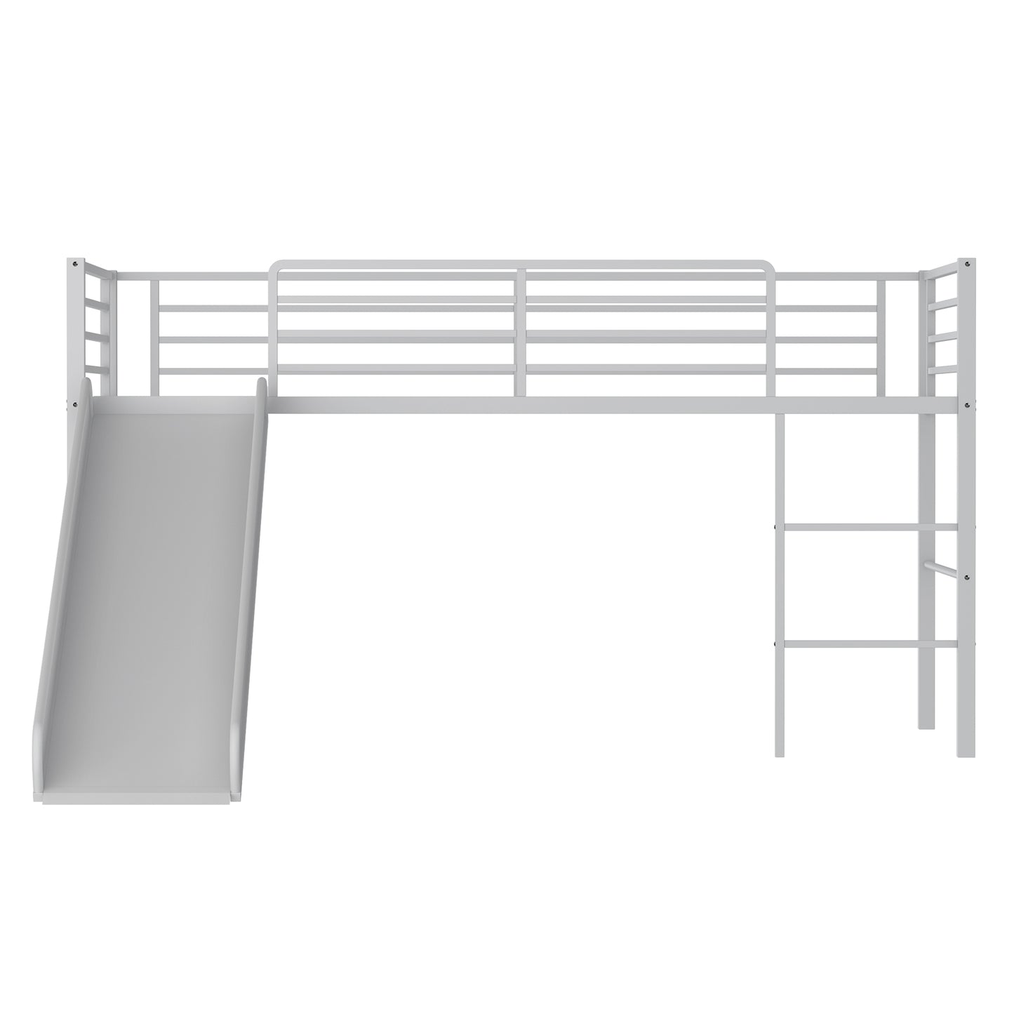 Sliding Loft Children Single Bed with Stairs and Safety Guardrails-Silver
