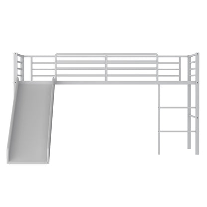 Sliding Loft Children Single Bed with Stairs and Safety Guardrails-Silver