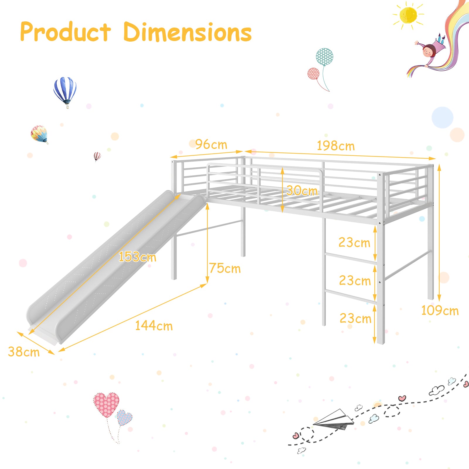 Sliding Loft Children Single Bed with Stairs and Safety Guardrails-Silver