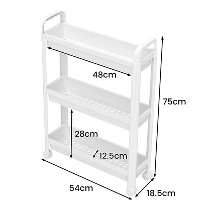 Slim Rolling Storage Cart 3-Tier Bathroom Organizer with Handles and Wheels-White