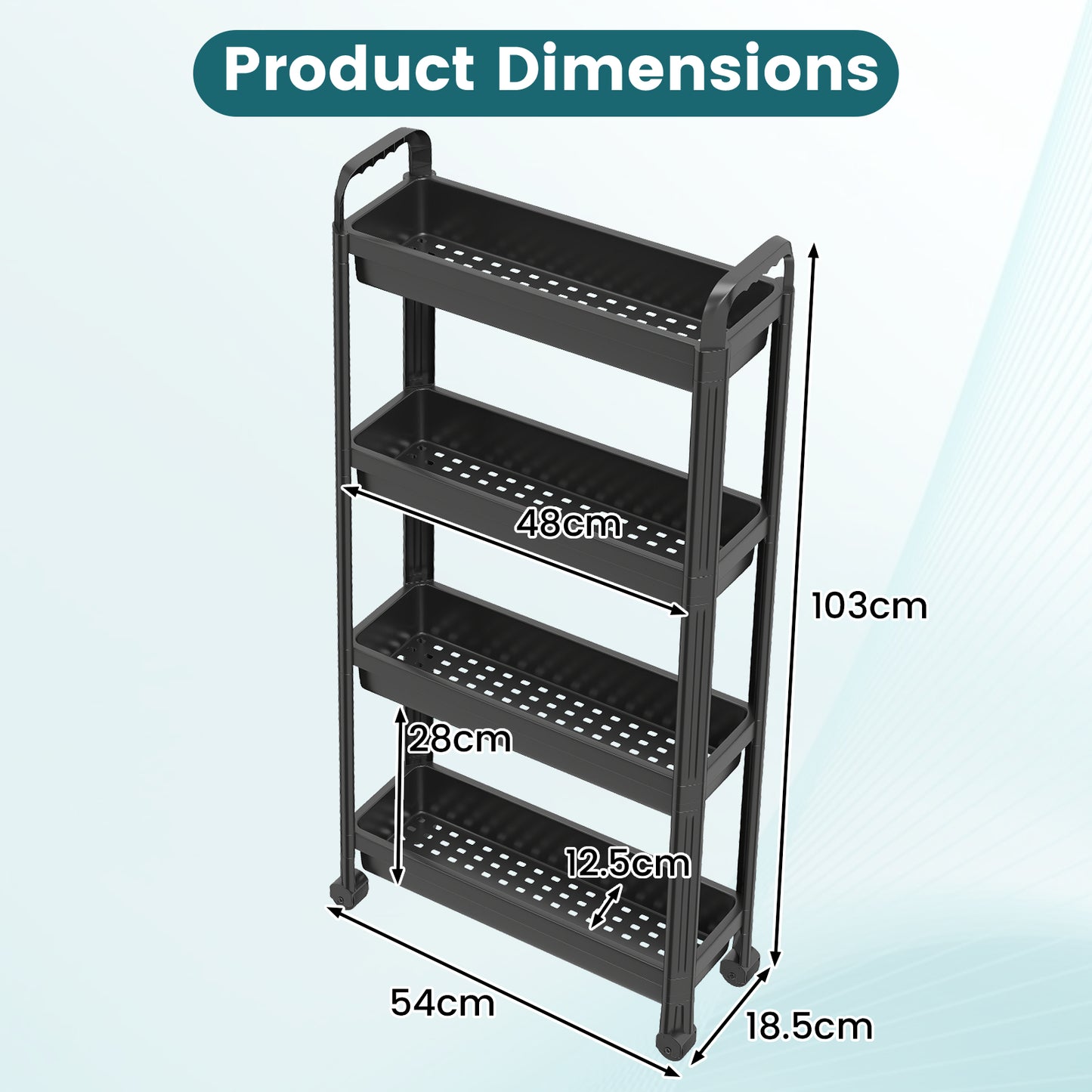 Slim Rolling Storage Cart 4-Tier Bathroom Organizer with Handles-Black