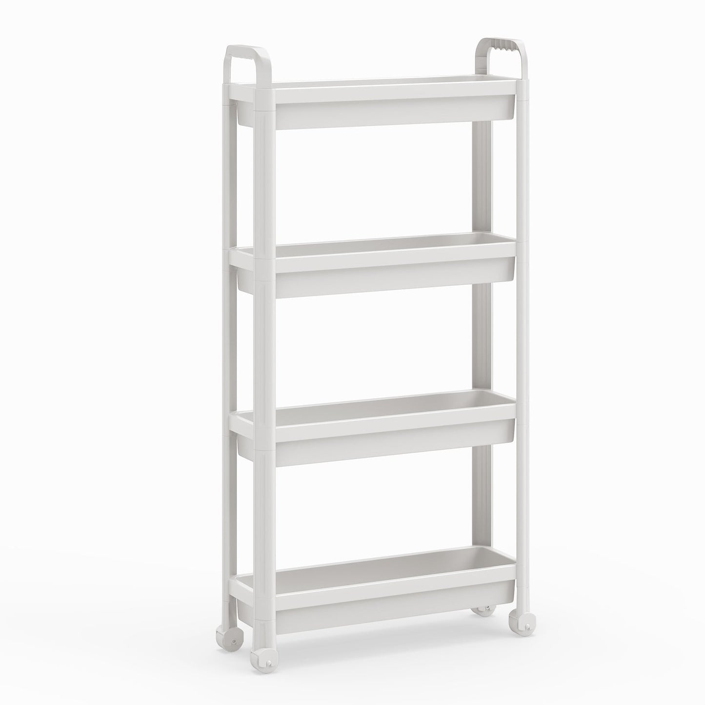 Slim Rolling Storage Cart 4-Tier Bathroom Organizer with Handles-White