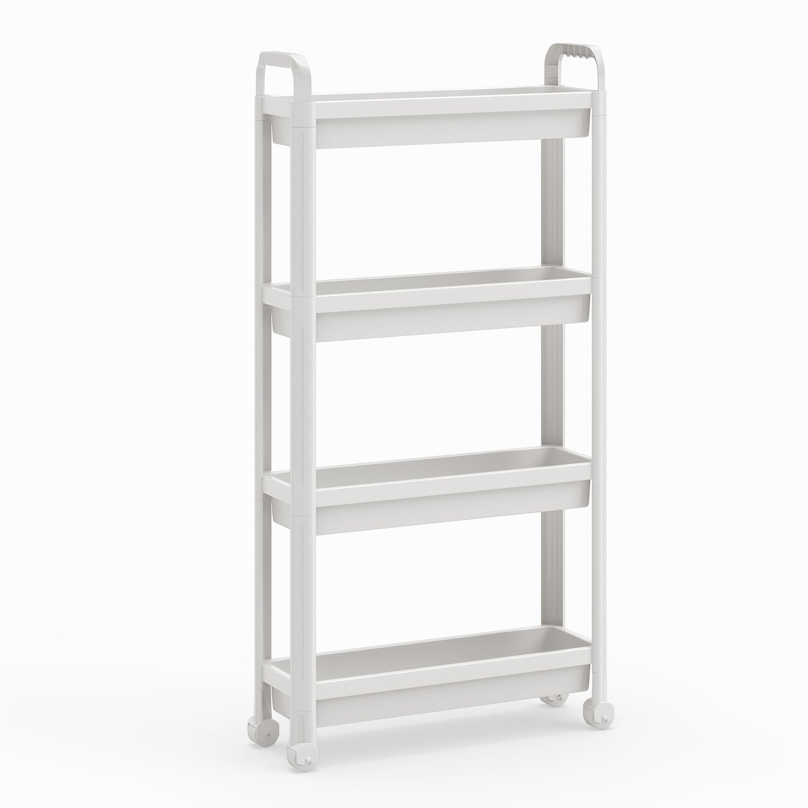 Slim Rolling Storage Cart 4-Tier Bathroom Organizer with Handles-White