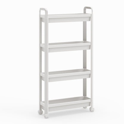 Slim Rolling Storage Cart 4-Tier Bathroom Organizer with Handles-White
